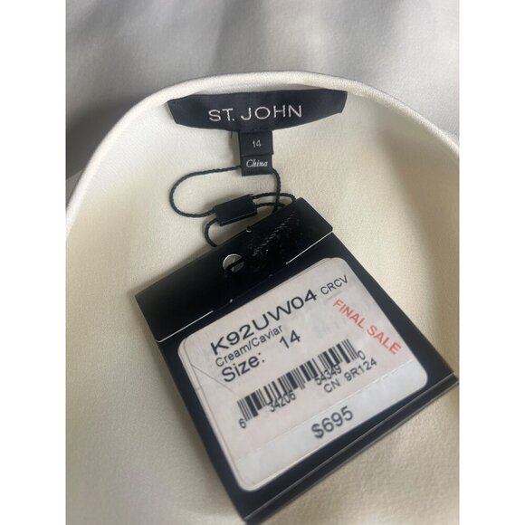 ST. John Silk Lace Blouse NEW Ladies Size 14 Cream Caviar and Black Colors - Picture 6 of 10